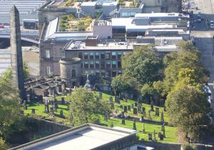 Old Calton Burying Ground in Edinburgh--split in half during the Regency era
